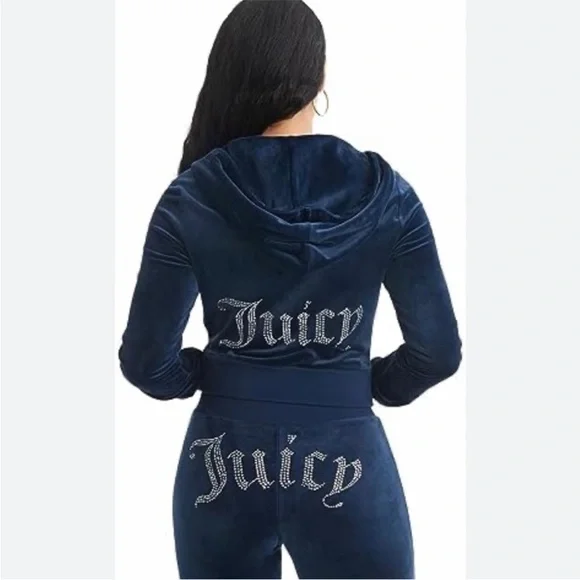 JUICY COUTURE Velour OG Bling Tracksuit Hoodie & Pant Set in navy blue - Picture 8 of 13